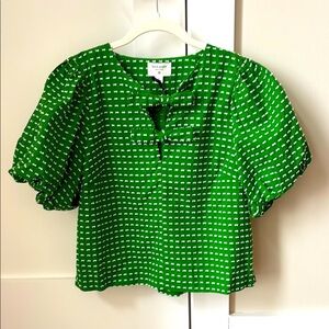 Kate Spade Green Puff Sleeve Bow Blouse sz S